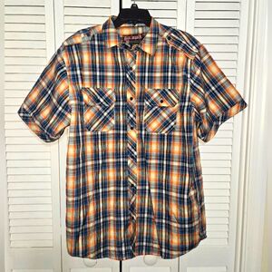 Blac LacqueR Men's 2XL Plaid Short Sleeve Shirt - Blue and Orange